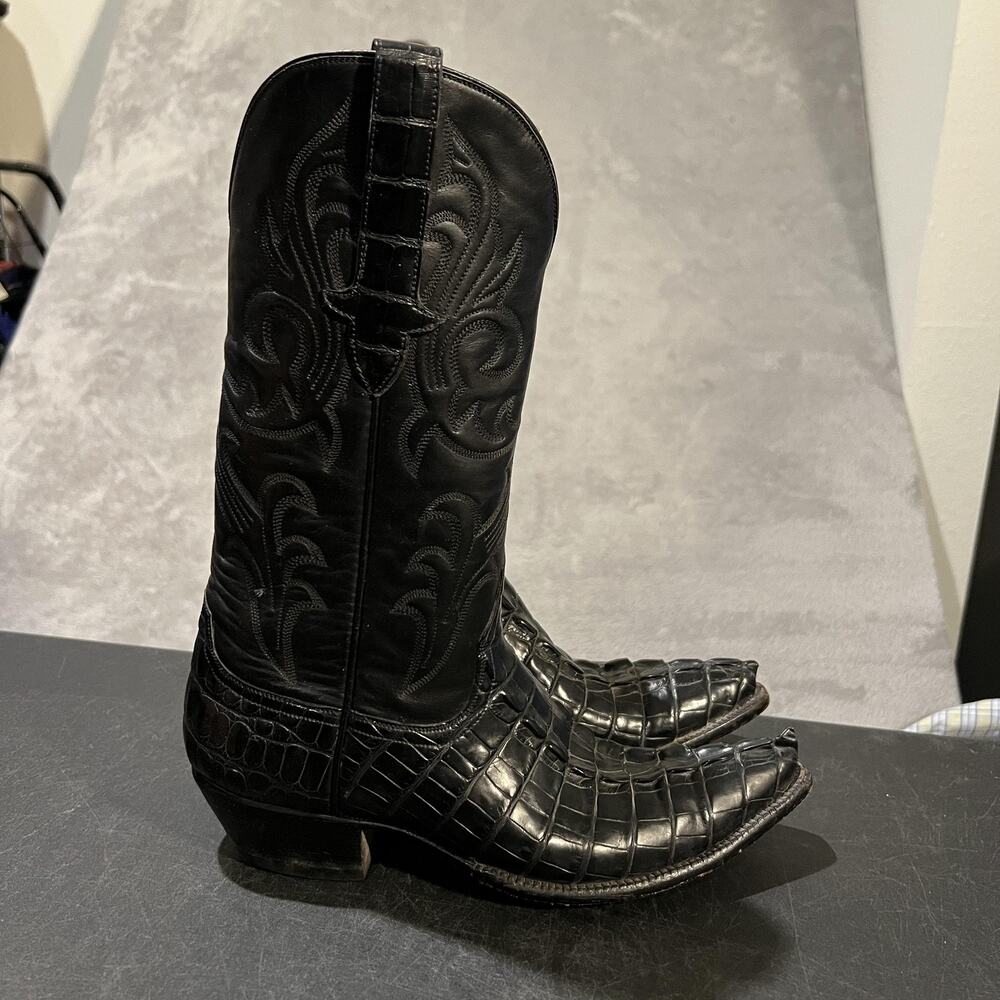 Stallion Cowboy Boots Womens 6 B Black Hornback Alligator Western Exotic Leather